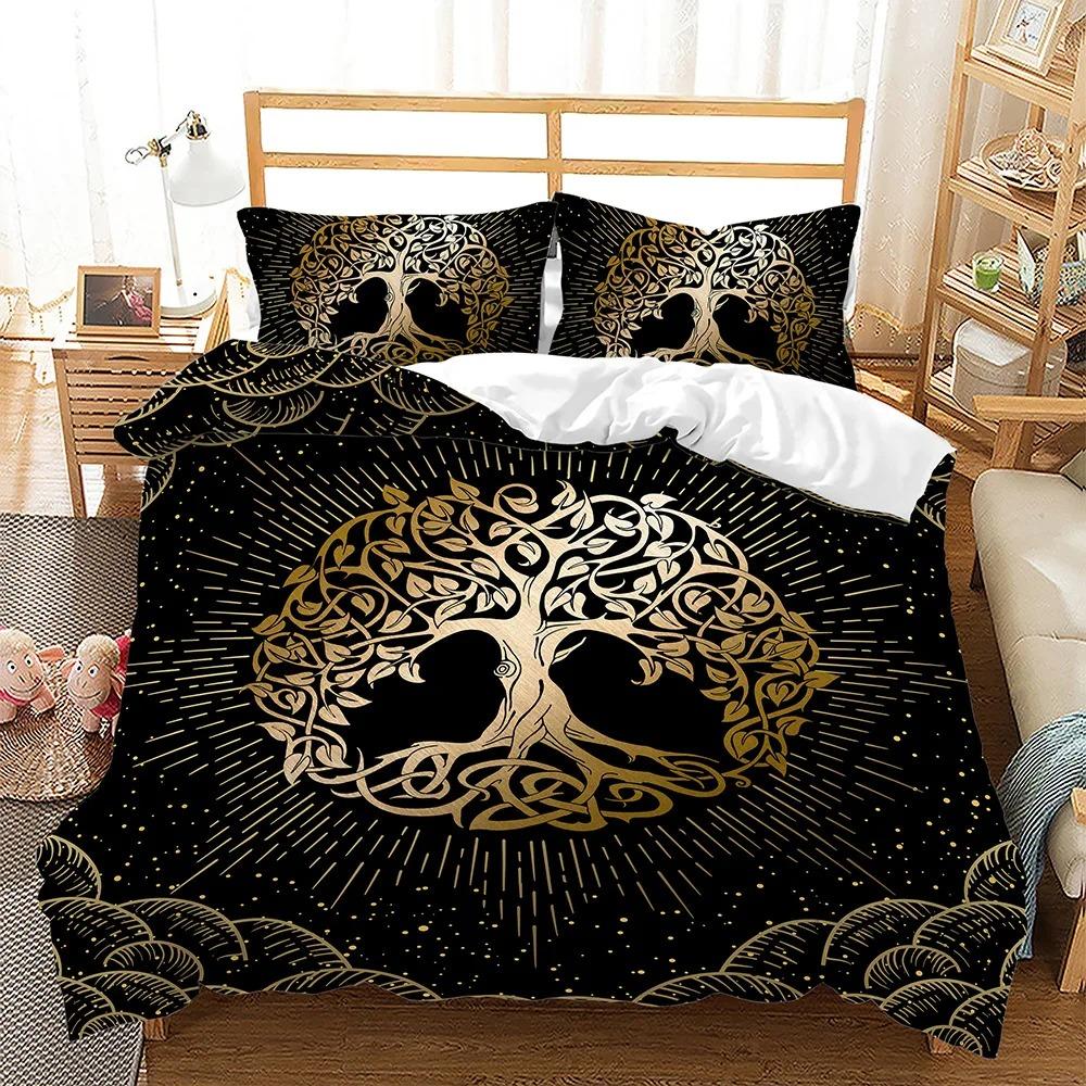 Tree of Life Duvet Cover Set Blue Tree with Black Background 3D Print Comforter Cover for Kids Boys Girls Polyester Bedding Set