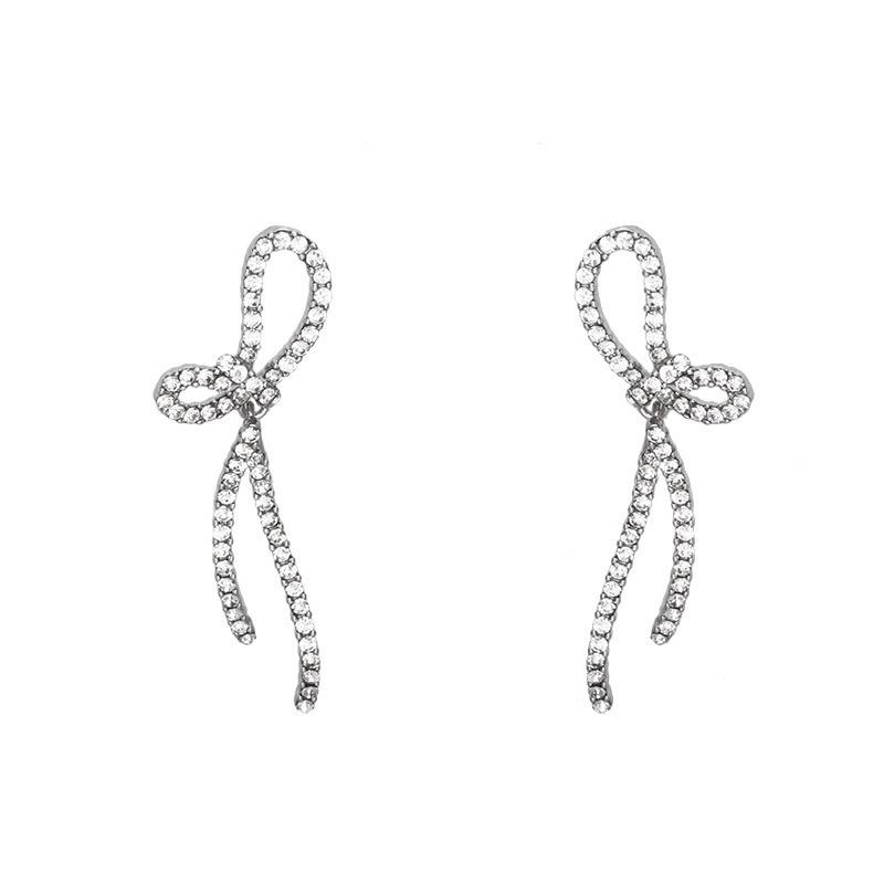 S925 Silver Needle Tassel Bow Earrings Unique Earrings Women'S Light Luxury Premium Temperament Earrings Women'S