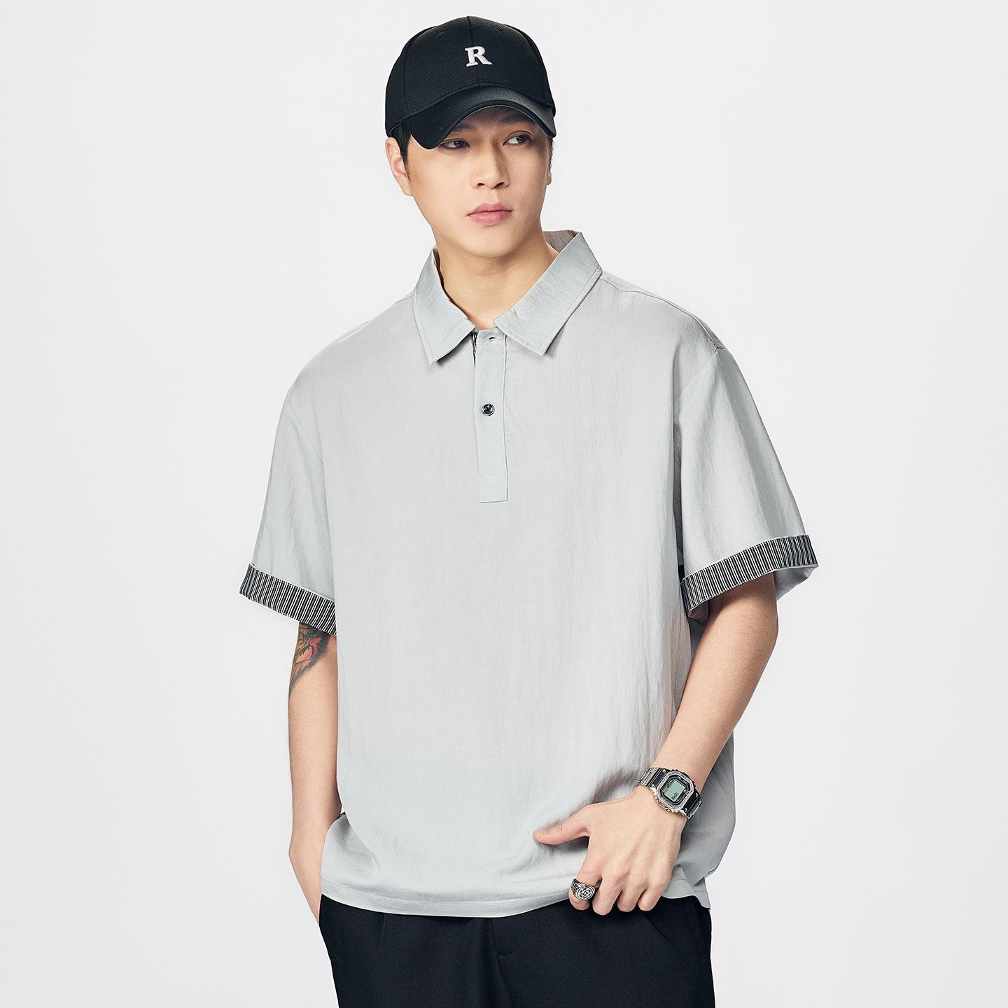 

High-end design versatile T-shirt for men, 2026 new spring collection, loose fit, trendy casual style, short-sleeved top M【Suitable110-130Jin】 светло-серый