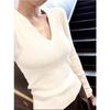 Women's Solid V-Neck Knitted Sweater: New Autumn/Winter Style, Slim Fit, Versatile Long-Sleeve Top