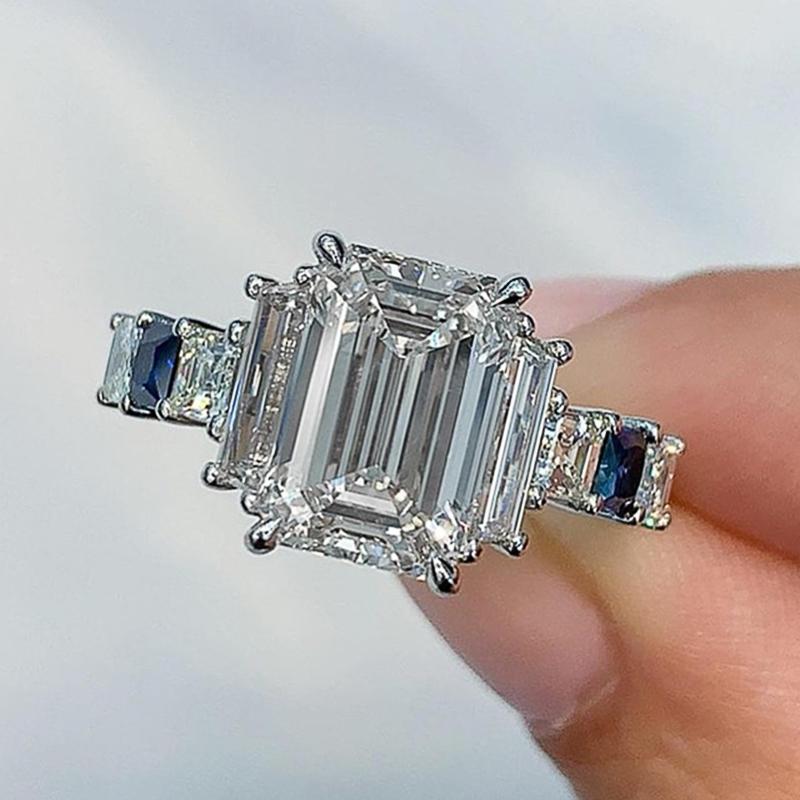 Timeless Style Women Rectangle Cubic Zirconia Rings for Weddign Engagement Accessories Simple and Elegant Female Jewelry