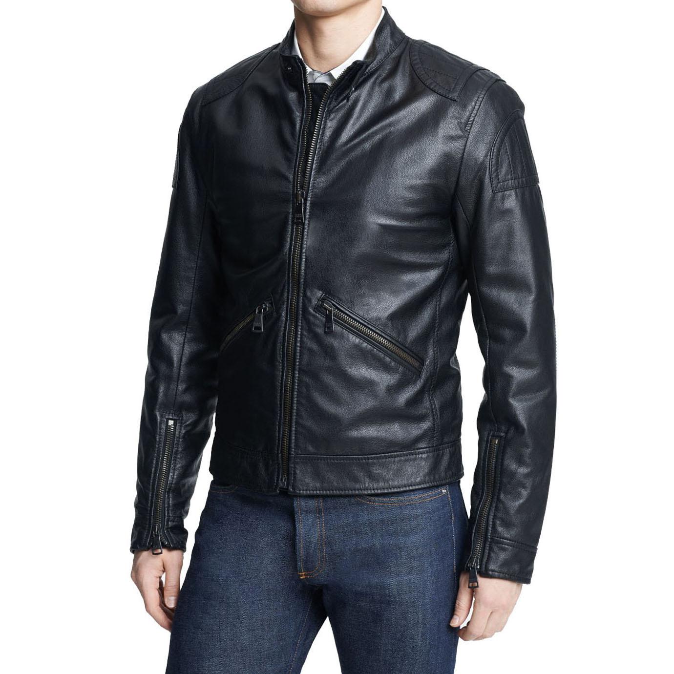 

SkinOutfit Men s Genuine Lambskin Black Leather Jacket Stylish Motorcycle Bomber Biker Outerwear MJ 123 XXXL чорний