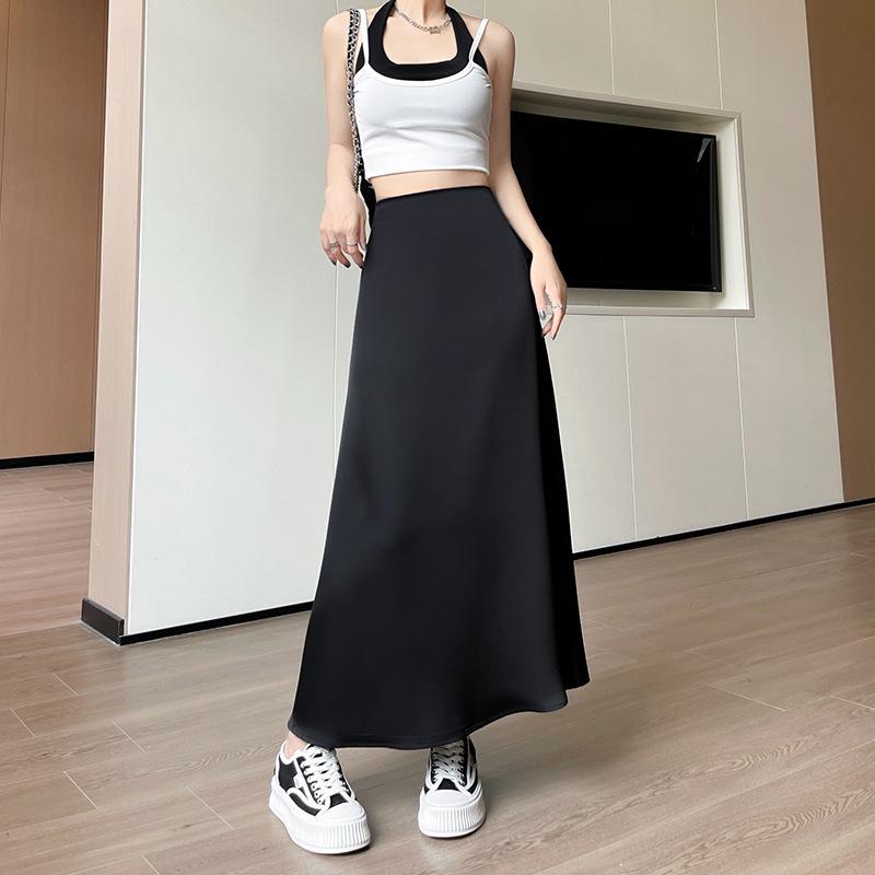 

Satin Fishtail Skirt for Women In Summer New Chinese Style Slim A-line Skirt High Waist Mid-length New Chinese Skirt L