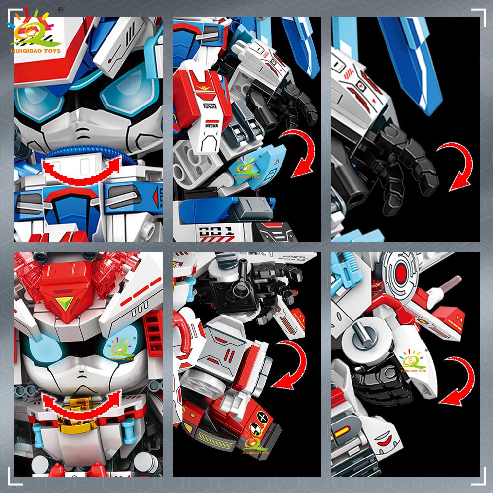 MOC Warrior Mech Robot Model Building Block Blue Red Mecha Series Brick Construction Toy Children Desk Home Decoration