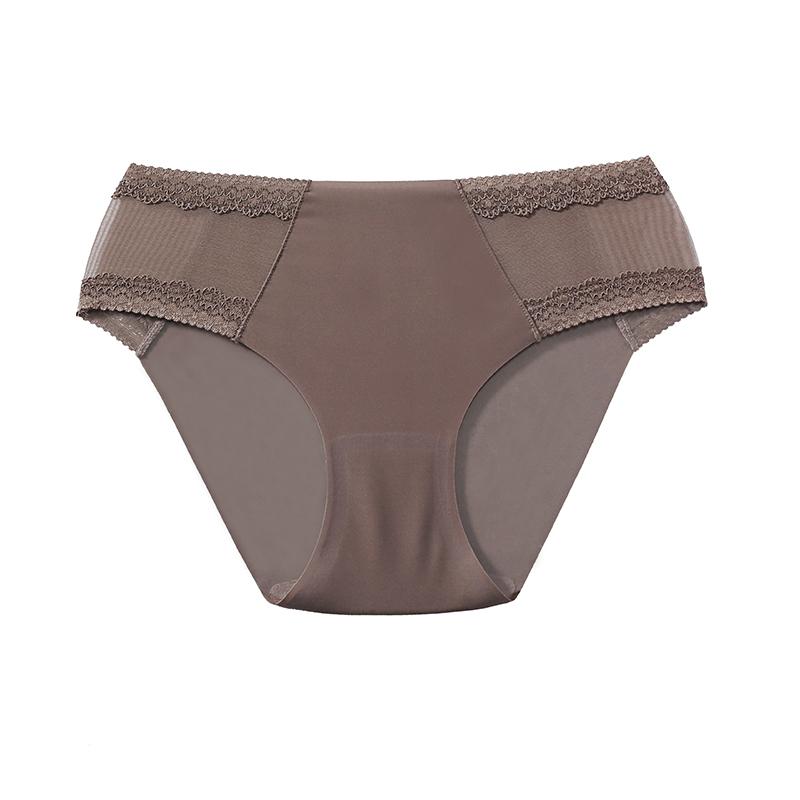 

CINOON Women s Sexy Low-rise Briefs Mesh & Lace Spliced Panties Solid Color Seamless Breathable Briefs L кавовий