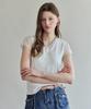 MAXZA Lace Contrast V-Neck Short Sleeve Knit