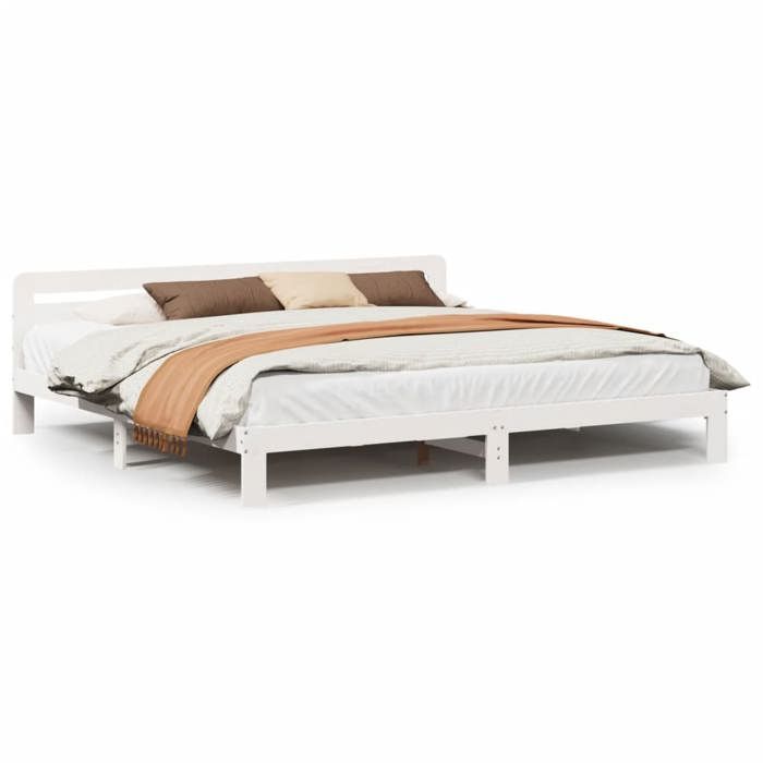 VidaXL Bed Frames Without Mattress White 200x200 Cm Solid Pine Wood, Bedroom Furniture, Slatted Base, Wooden Bed, 855562