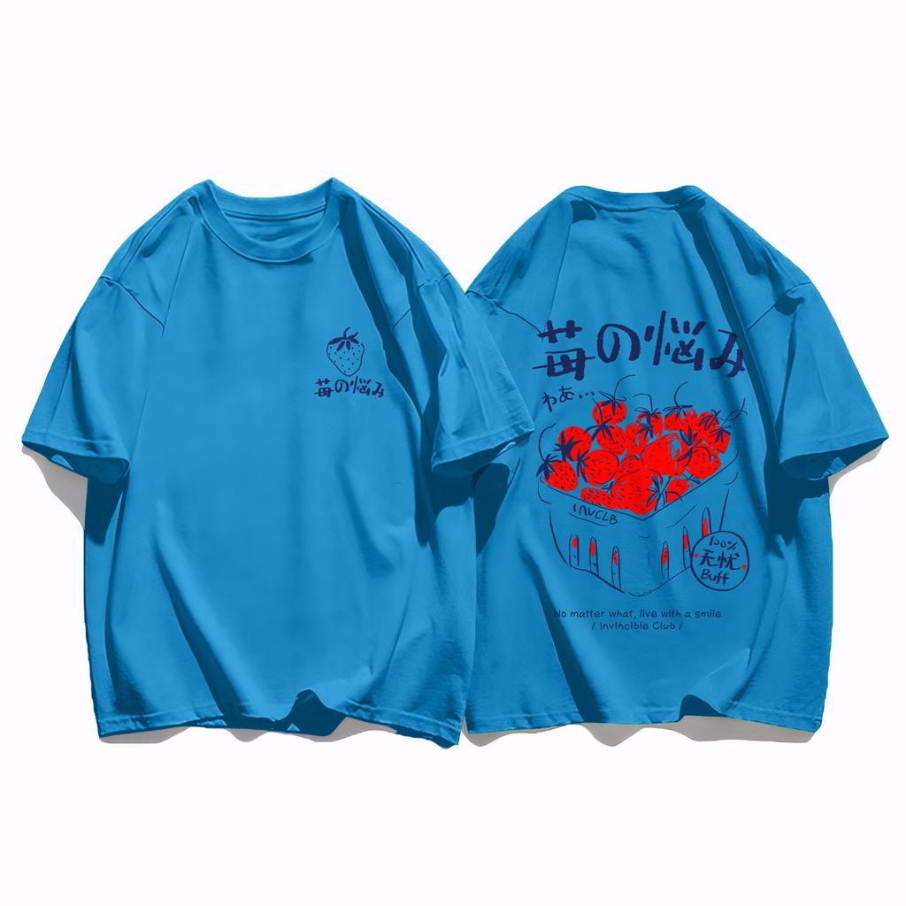 Art Text Strawberry Creative Women T-Shirt Loose Hip Hop Streetwear Fashion New Clothing Female All-Mtach Comfortable Cotton Top