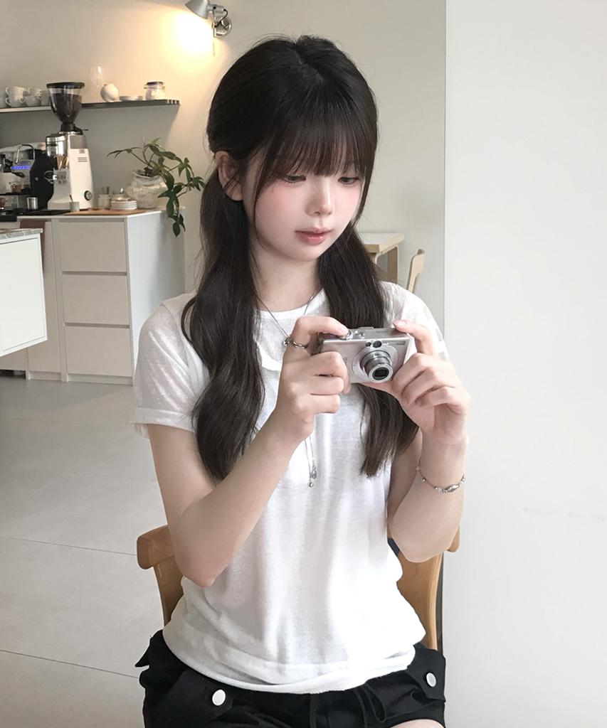 Eontaiteulseoul Untitled Numbering Layered Henley Neck Crop Short Sleeve White