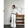 Real Shot of In-Stock White Jumpsuit High-Waisted Wide-Leg Pants Set for Women