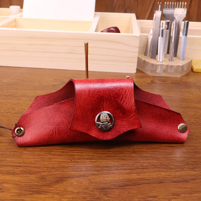 New Neck Hanging Handmade Vintage Vegetable Tanned Leather Sunglasses Bag with Tree Cream Cowhide Handmade Old Glasses Case