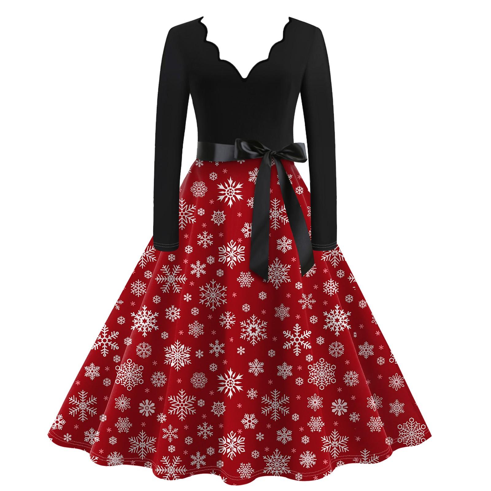 Женское повседневное модное винтажное платье с V-образным вырезом и длинным рукавом — фото 4