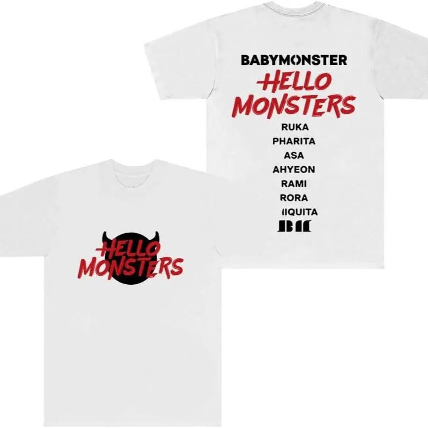 

2026 Корейские футболки Babymonster Hello Monsters World Tour Мерч Футболка Косплей Унисекс Мода Круглый вырез Короткий рукав Топ 4XL