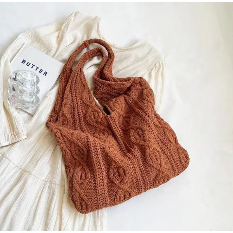 Shopping Bag 5 Colors Ladies Handbag Handmade Wool Knitting Bag Wool Vintage Knitting Bag For Beach Daily Work Party