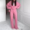 Spring  Ladies Suit Women's Solid Color Sweater Jacket Casual Straight Pants Suit