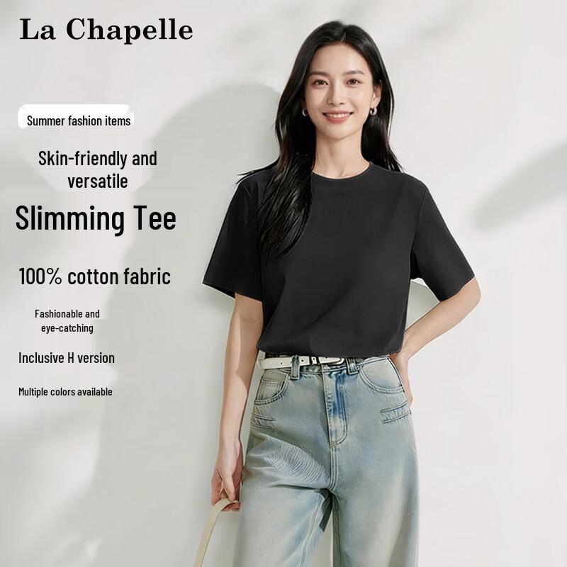 

La Chapelle Women s Pure Cotton Loose Fit Round Neck Short Sleeve T-Shirt 2XL
