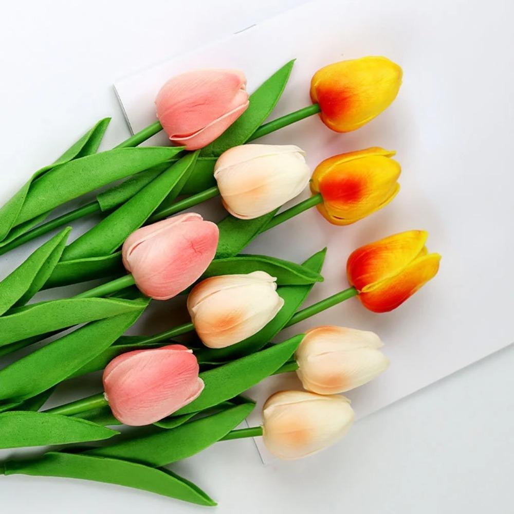 5PCS PU Artificial Tulip 34cm Wedding Bridal Tulip Bouquet  for Christmas Party Decor