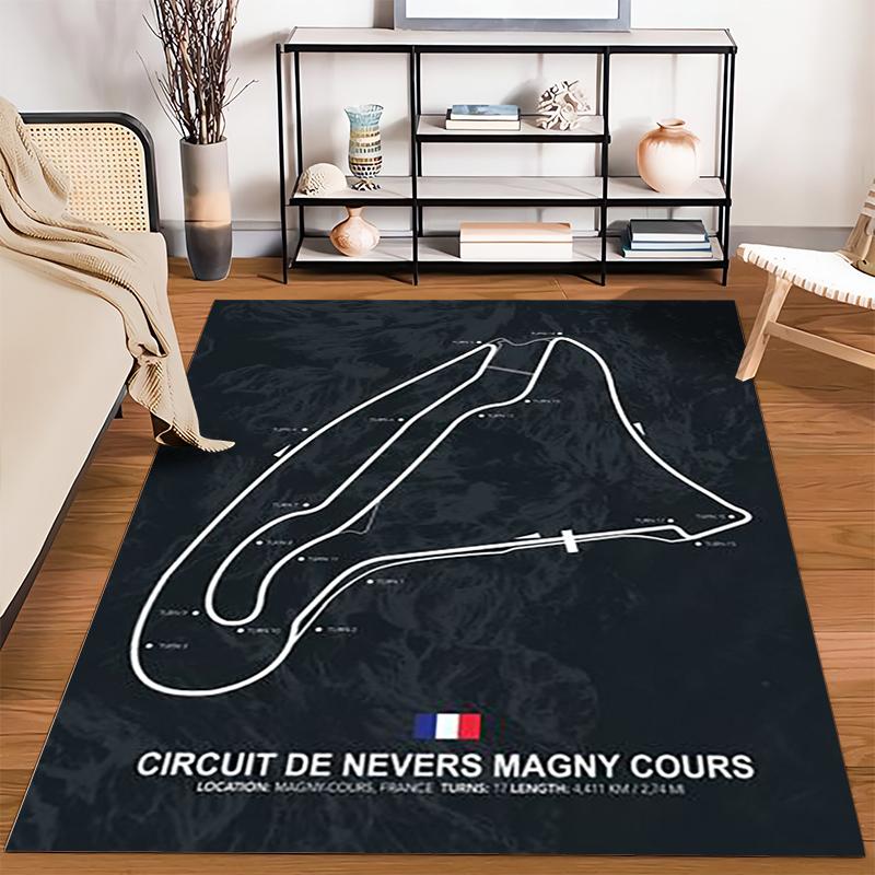 Magny-Cours Race Track Outline Rug Non-slip Rug Suitable for Living Room and Bedroom Sofas.
