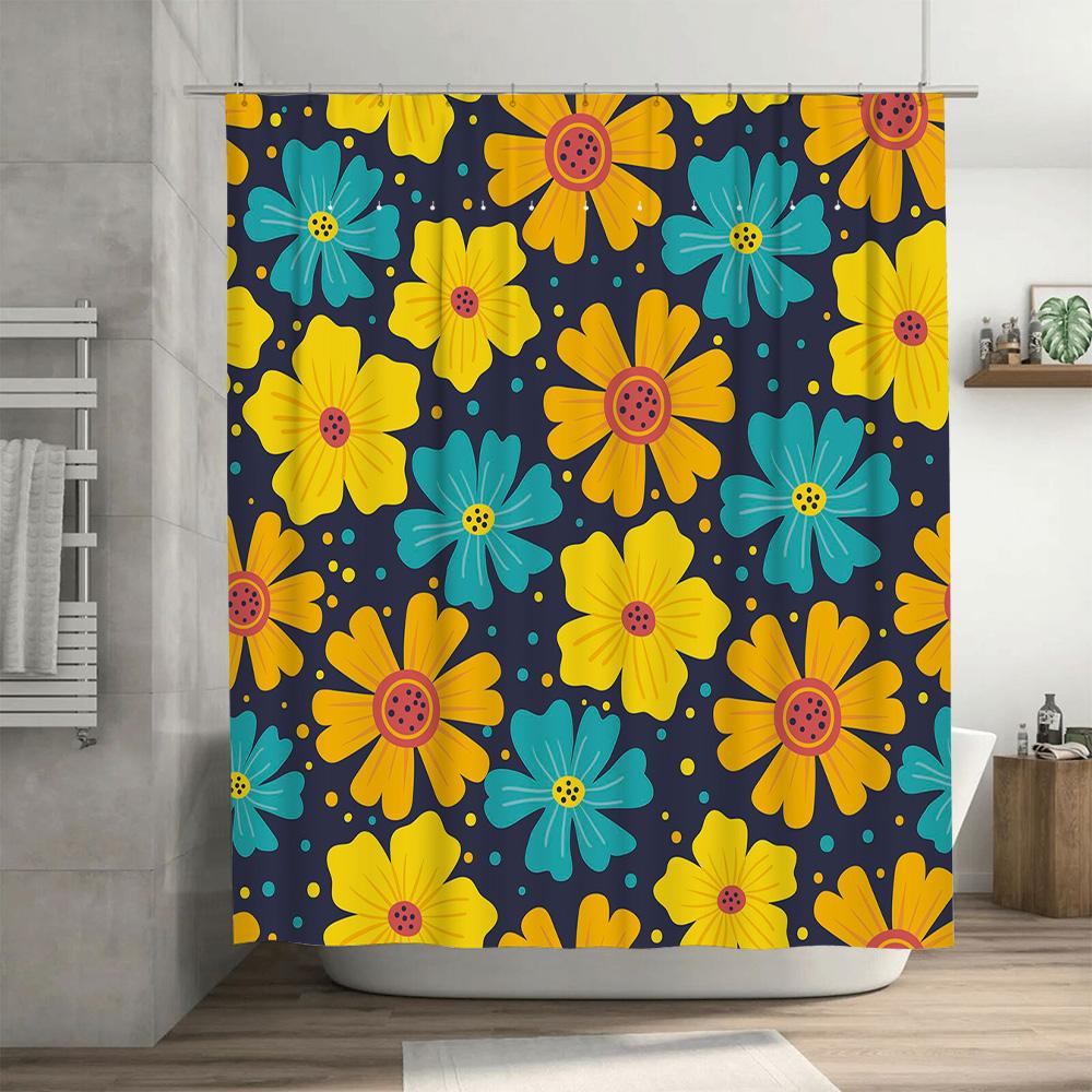 Colorful Floral Shower Curtain Bathroom Decor Blue Yellow Red Pink Purple Flowers Waterproof Bath Mat Cover Home Decoration Arti