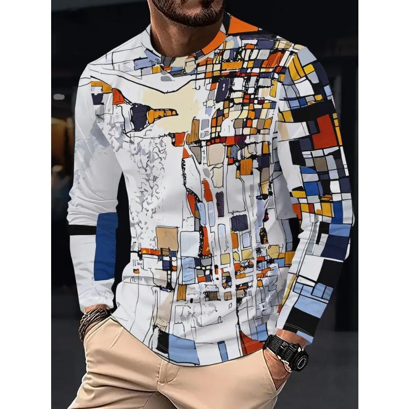 Autumn and Winter Men's Animal 3D Printed Crew Neck Long Sleeve T-Shirt