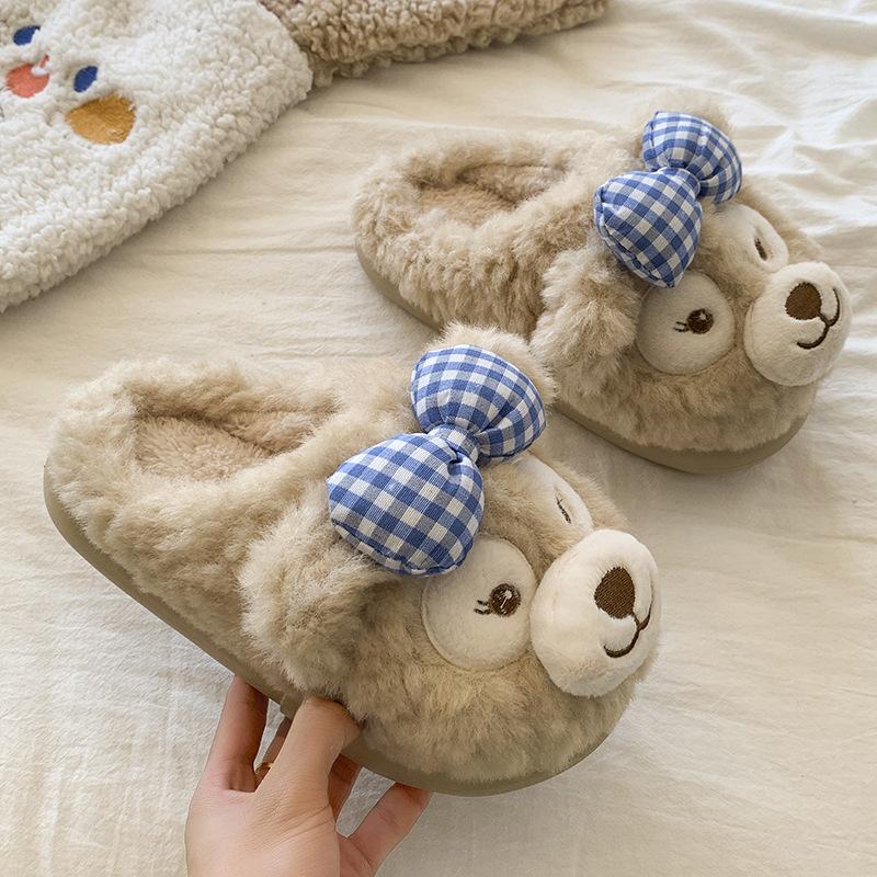 Cute Duffy Bear Cotton Slippers Women's 2025 Winter Wear Non-slip Home Indoor Thick-bottomed Velvet Thermal Cotton Slippers
