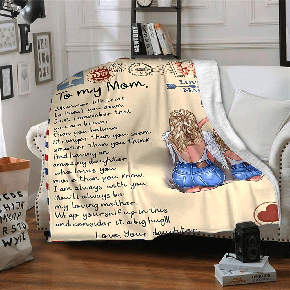 1pc Letter To Mom Pattern Soft & Warm Polyester Knit Blanket, Digital Printed, All-Season Throw for Napping, Traveling, Sofa yy250906031