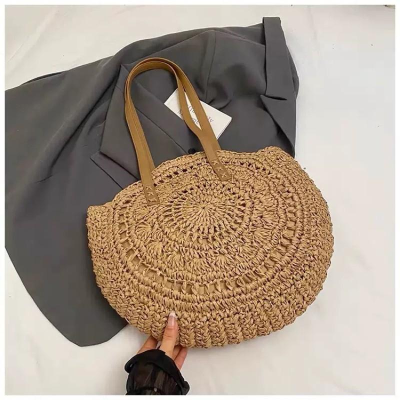 Large-capacity Round Woven Bag Straw Women s New Simple Shoulder Tote Beach