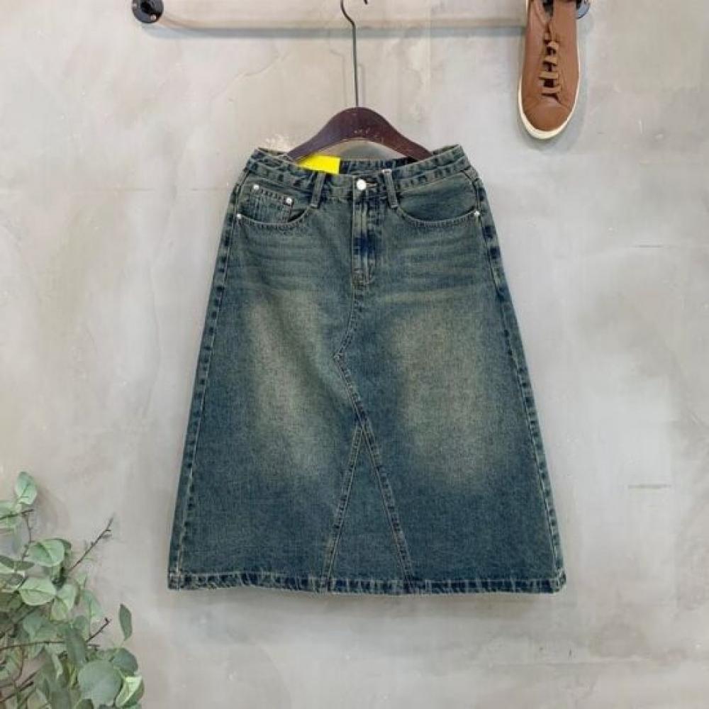 C S In The Room Ykk Zipper Hidden bandIng waShed Split Denim Long Skirt 2 ColorS
