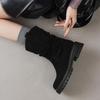 Krazing Pot Cow Suede Nubuck Winter Round Toe Western Boots Med Heels Pleated Decoration Women British School Mid-calf Boots