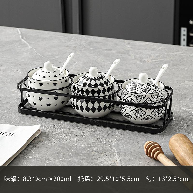 Ceramic Spice Jar Set Home Kitchen Salt Pepper Oil Chili Container Combo