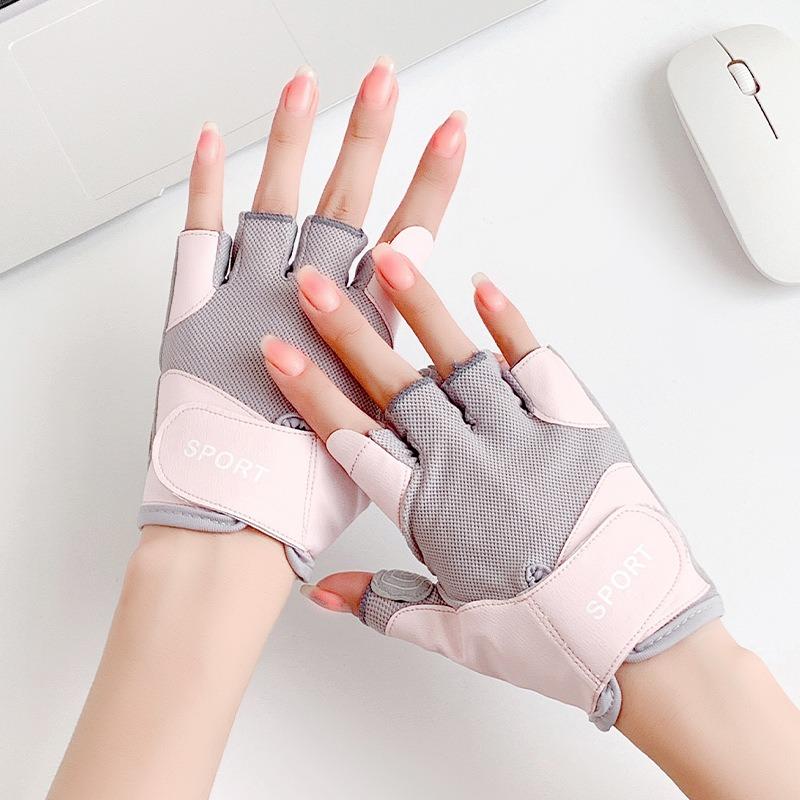 

Fitness Women s Half Finger Gloves Anti Cocoon Outdoor Cycling Anti Slip Wear-resistant Rock Climbing Iron Rolling Skipping Rope Horizontal Bar S розовый
