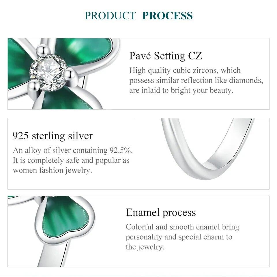 Bamoer 925 Sterling Silver Elegantní čtyřlístek, nastavitelný květinový prsten, jednoduchý prsten pro ženy