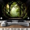 Verzauberter Wald Fenster Wandteppich 2D Fantasy Baum Bogen Druck Mystische Natur Wandbehang für Schlafzimmer Wohnzimmer