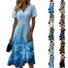 Ladies' Floral Casual Fashionable Short Sleeved V-neck Dress