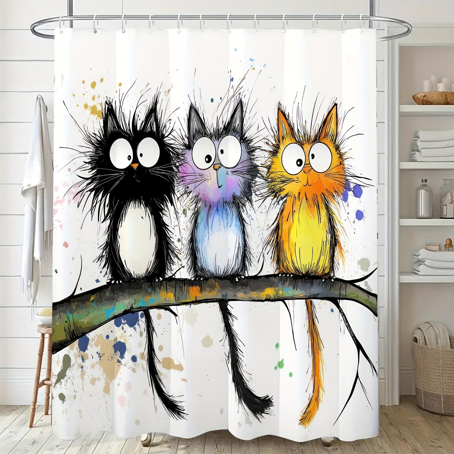 

Three cute cartoon cats Shower Curtain Washable Dirt-Resistant Shower Head waterproof Polyester Bath Curtain For Home Decor 90x180CM