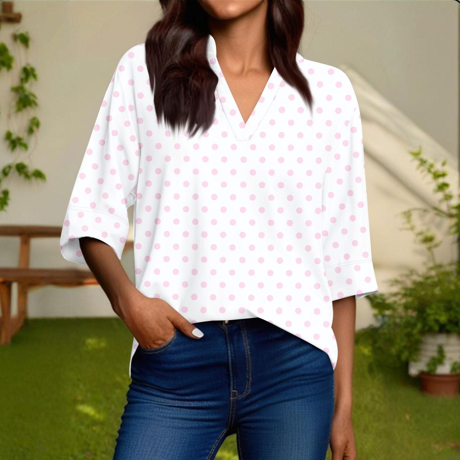 

Женская модная повседневная рубашка с V-образным вырезом и рукавами 3/4, пуловер XXL