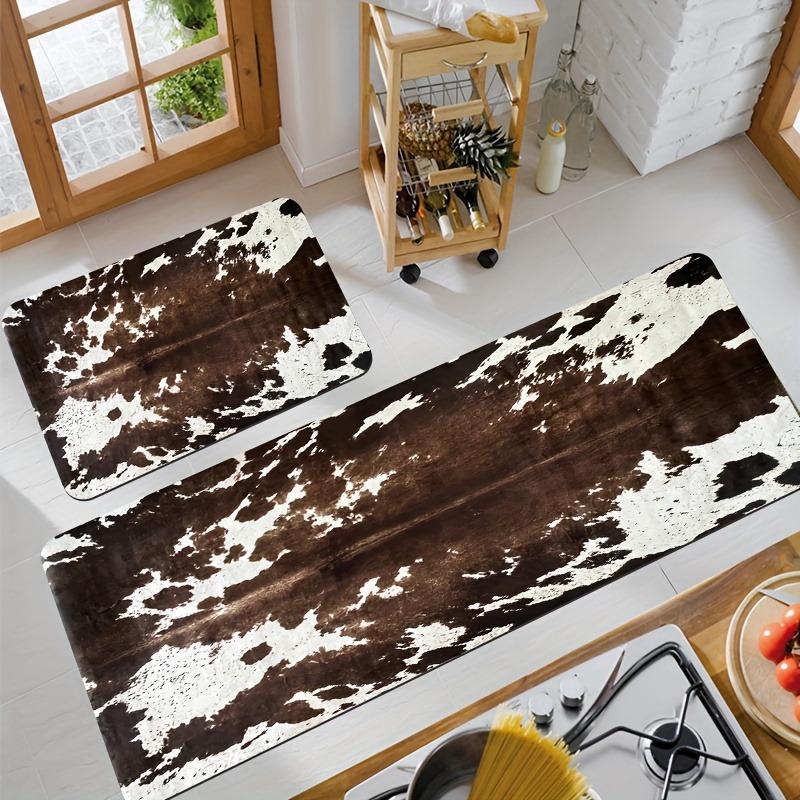 1PC Cowhide Pattern Kitchen Rug Non-Slip Door Mats Pop design Bathroom Rug Bath Mat Carpet for Home Sink Laundry Decor