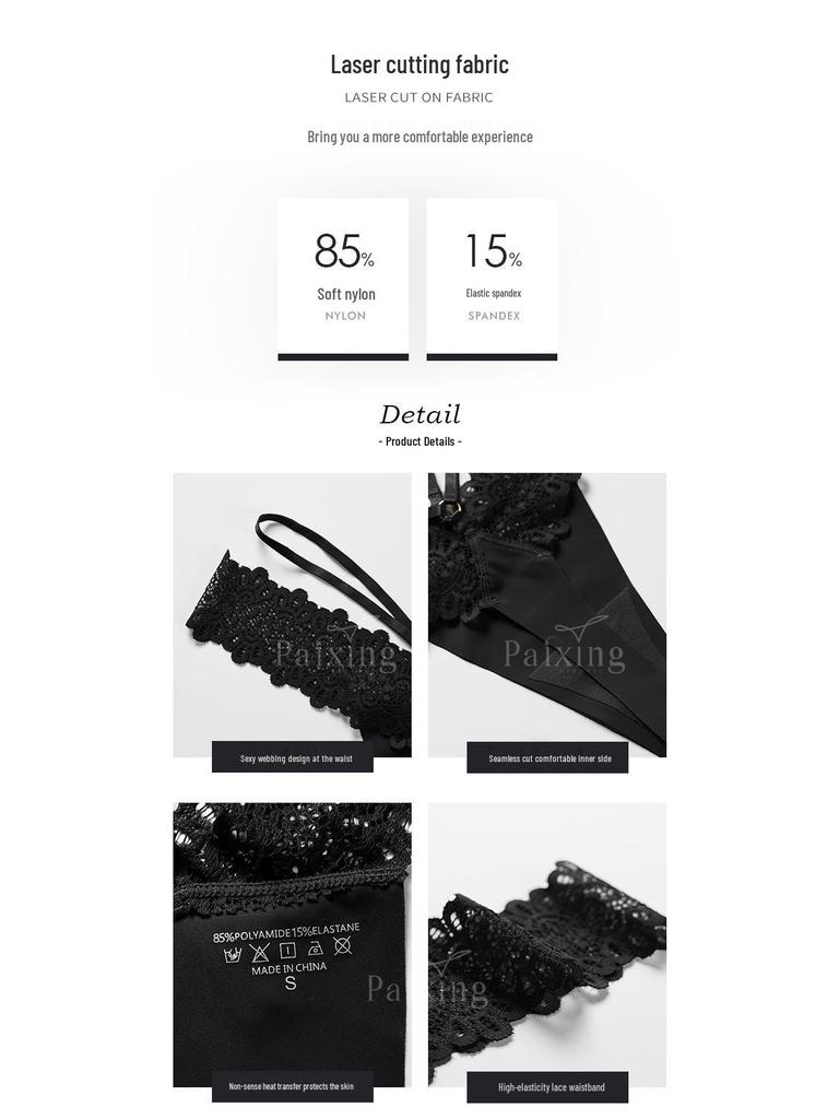 Elegantní dvojitý tenký pásek krajkový patchwork ledové hedvábí plus size tanga