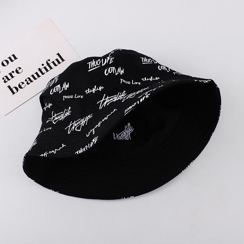 Double-sided bucket hat men's hipster letter graffiti versatile student summer hat women's basin hat sun hat