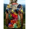 Plus Size Women's 2026 Summer New 3D Print V-Neck Short Sleeve T-Shirt, Slimming Loose Fit Versatile Casual Top, No Accessories Included