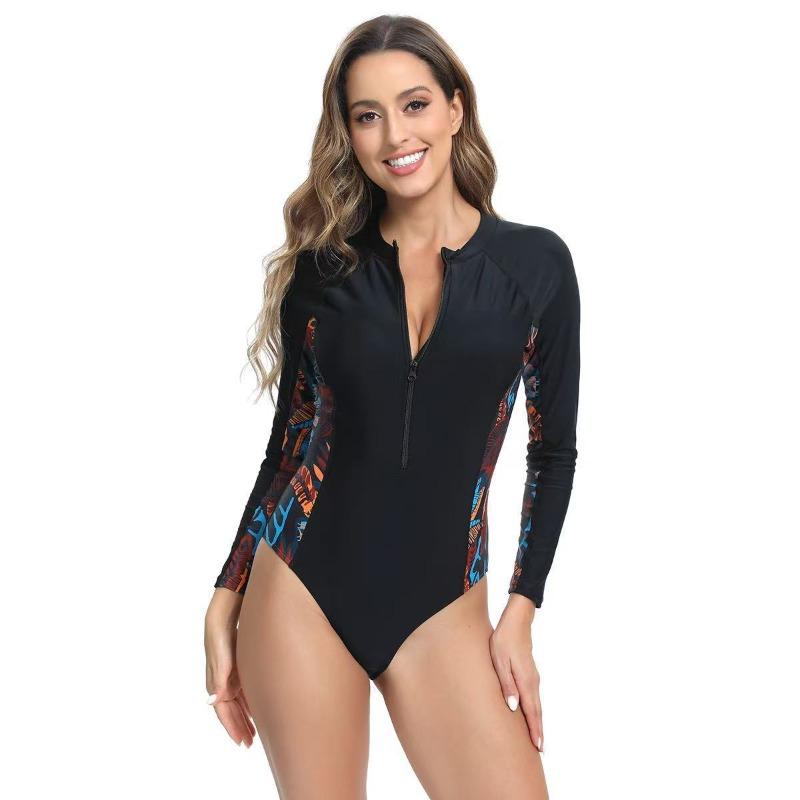 European and American One-piece Long-sleeved Sunscreen Surf Suit Sun Protection Women's Swimsuit Wetsuit Swimsuit