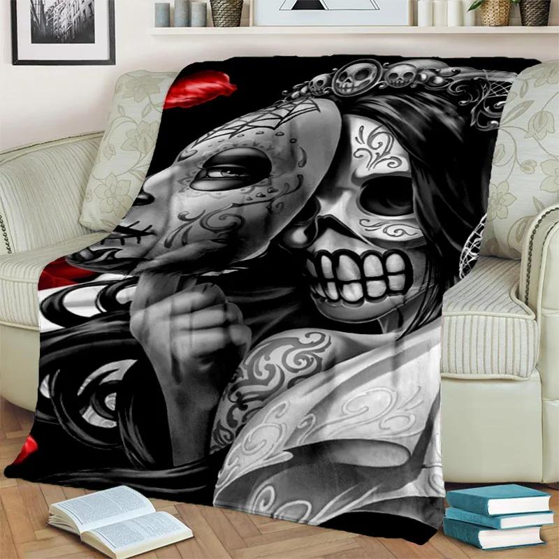Coperta Orrore Teschio Femminile Ragazza Morta Gotica, Morbida Coperta da Lancio per Casa Camera da Letto Letto Divano Picnic Viaggio Ufficio Coperta Coprente Bambino