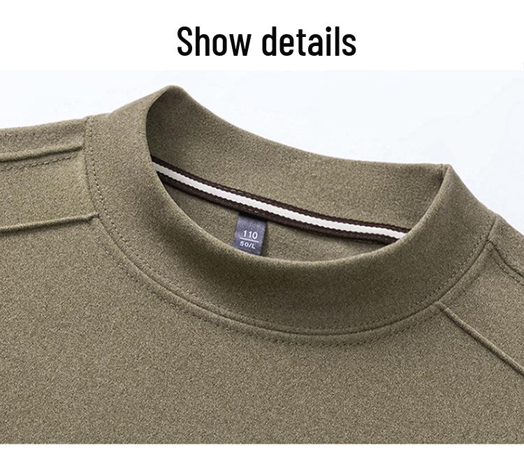 Men's Warm Self-Heating Fleece Hoodie - New Style, Half-High Collar, Long Sleeve, Skin-Friendly, Solid Color, Versatile Base Layer.