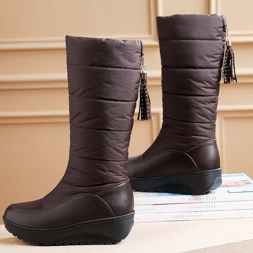 

Зимние ботинки до середины икры для женщин, модные, больших размеров 35-44, с дополнительной изоляцией и толстой подошвой, хлопковые туфли 44 коричневый