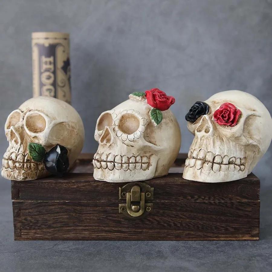 Halloween Skull Decoration Flower Rose Glowing LED Skull Shape Decoration Desktop For Terror Skull Party Home Outdoor Decor