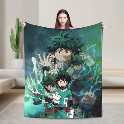 My Hero Academia Deku Izuku Strickdecke Korallenfleece Plüsch Superwarme Überwürfe für Flugreisen Bettteppich