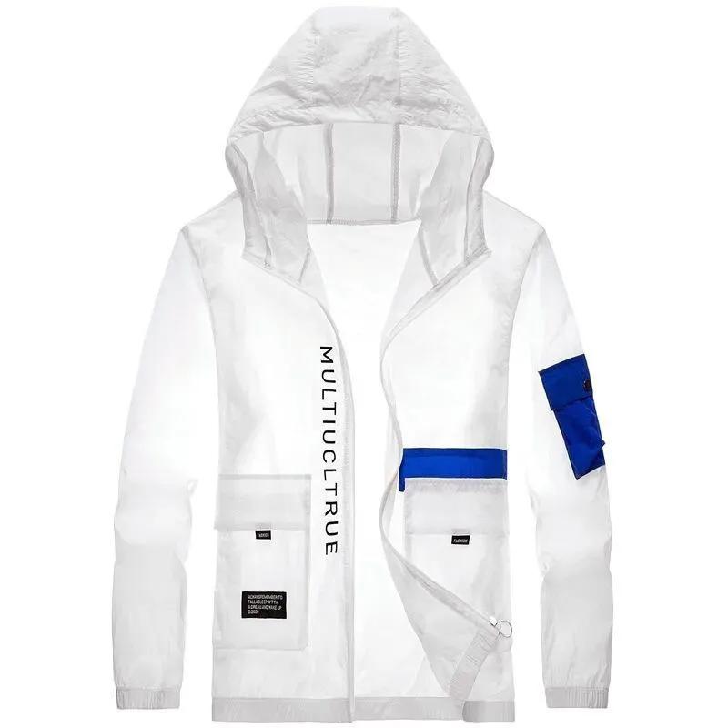 

Летняя мужская солнцезащитная одежда, анти-ультрафиолетовая тонкая шелковая летняя куртка, свободная солнцезащитная одежда S белый