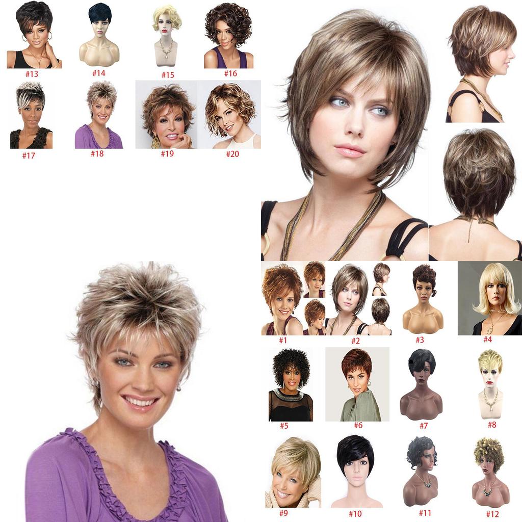 Women's Short Hair Full Wig Natural Curly Wavy Synthetic Wig For Cosplay Parties