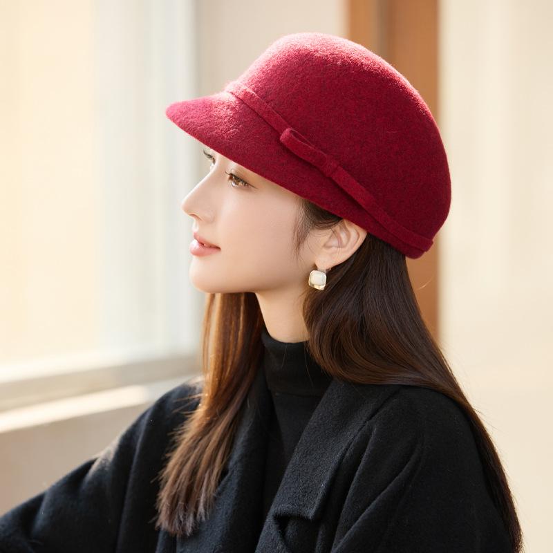 

Autumn and Winter Wool Hat Female Elegant Small Fragrant Basin Hat French Tweed Bow Retro Cap ONE SIZE