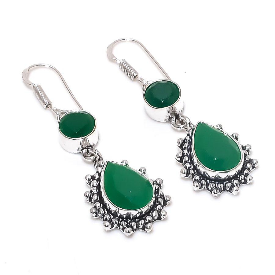 

Серьга из зеленого оникса из стерлингового серебра 925 пробы 2,05